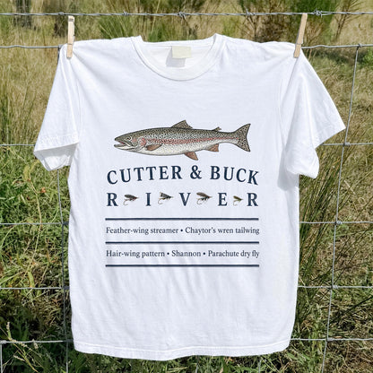 River Rainbow Trout and Classic Fly Patterns Fishing T-Shirt