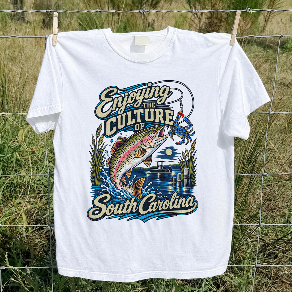 Enjoying the Culture of South Carolina Trout and Crab Fishing T-Shirt