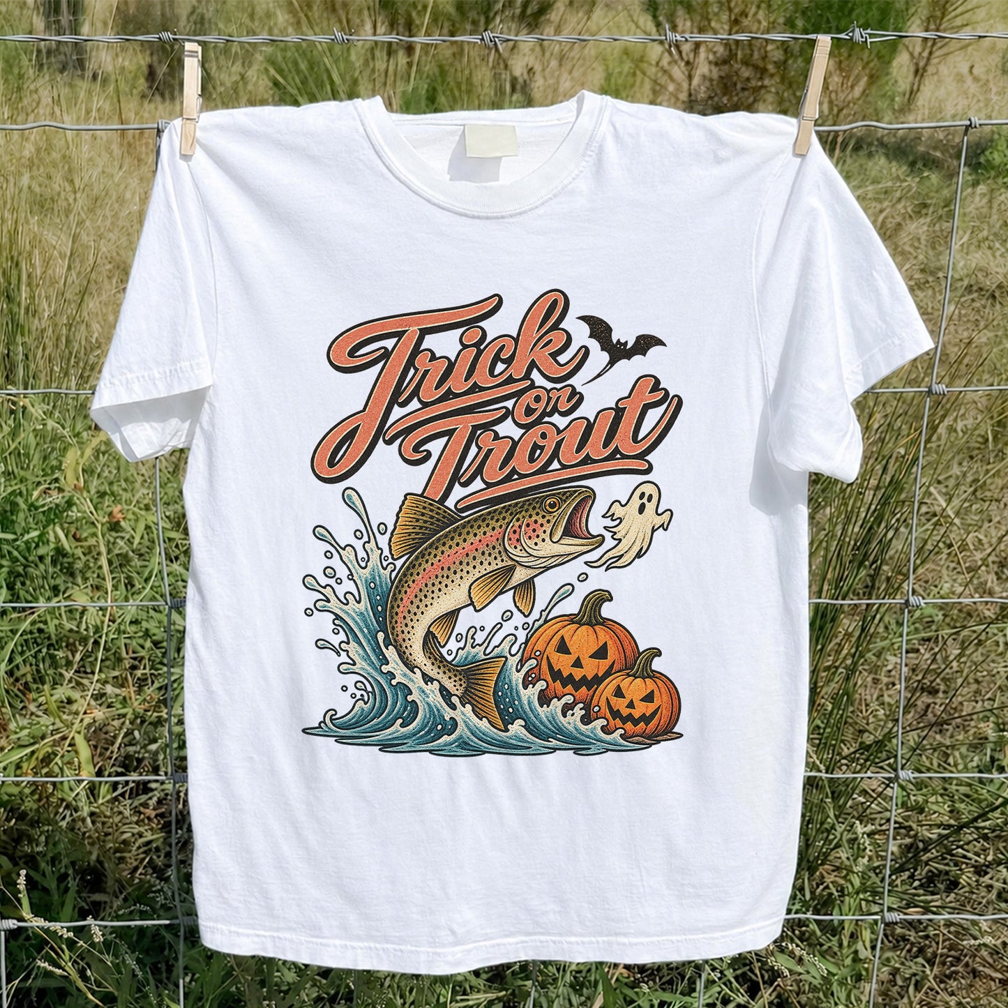 Trick or Trout Halloween Trout Fishing Graphic T-Shirt