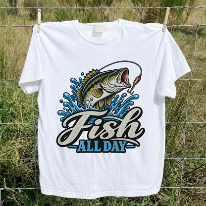 Fish All Day Jumping Bass Fishing Graphic T-Shirt