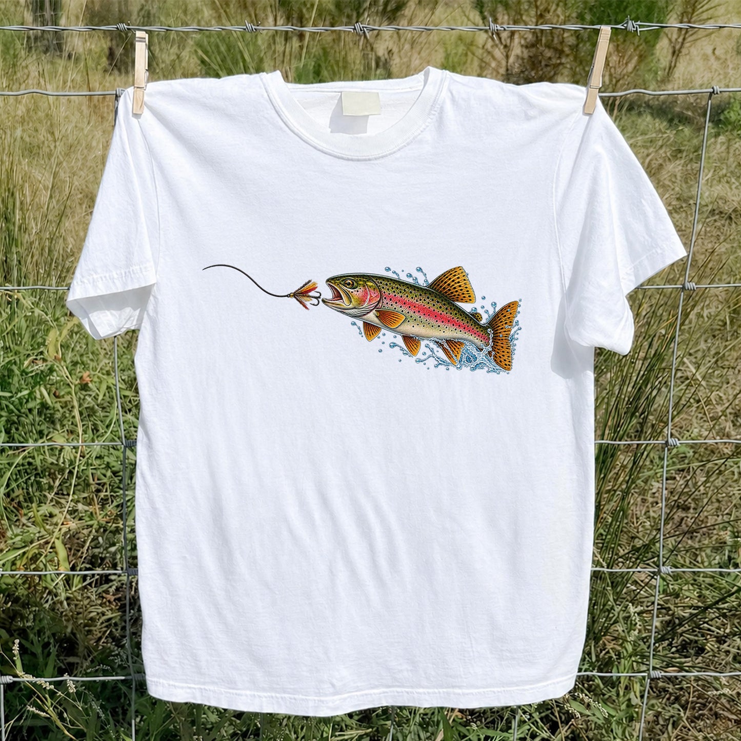 Rainbow Trout Chasing a Fly Fishing Graphic T-Shirt