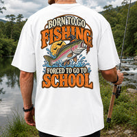 Born to Go Fishing Forced to Go to School Halloween Rainbow Trout T-Shirt | Back Print