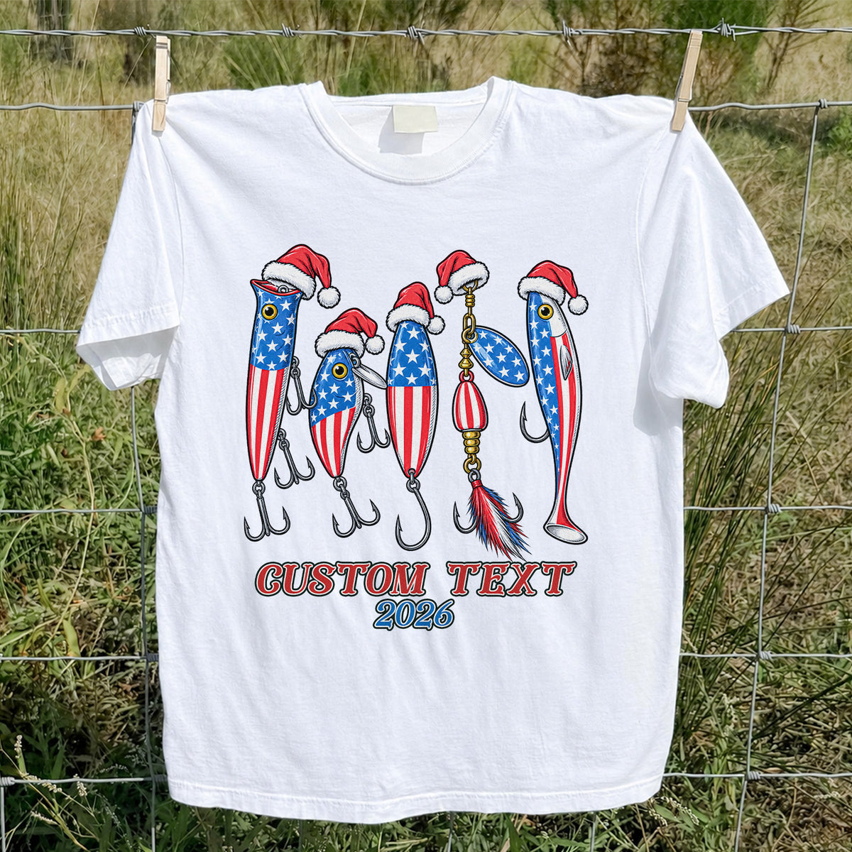 Personalized Patriotic Christmas Fishing Lures T-Shirt