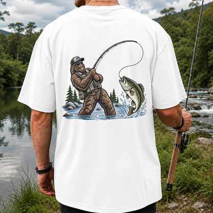Bear Catching Bass Fishing Graphic T-Shirt | Back Print