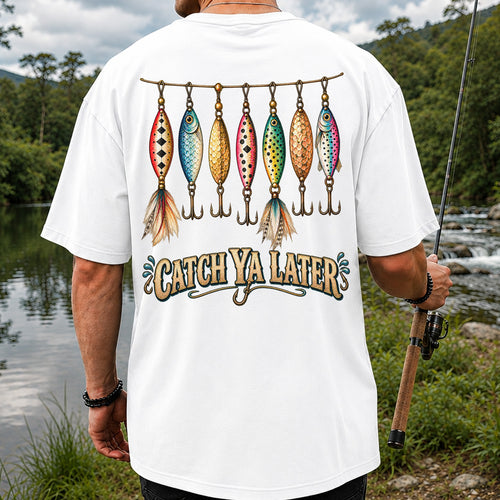 Catch Ya Later Vintage Fishing Lures Graphic T-Shirt | Back Print