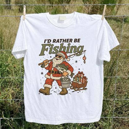 Santa Claus Fishing with Bass Christmas T-Shirt