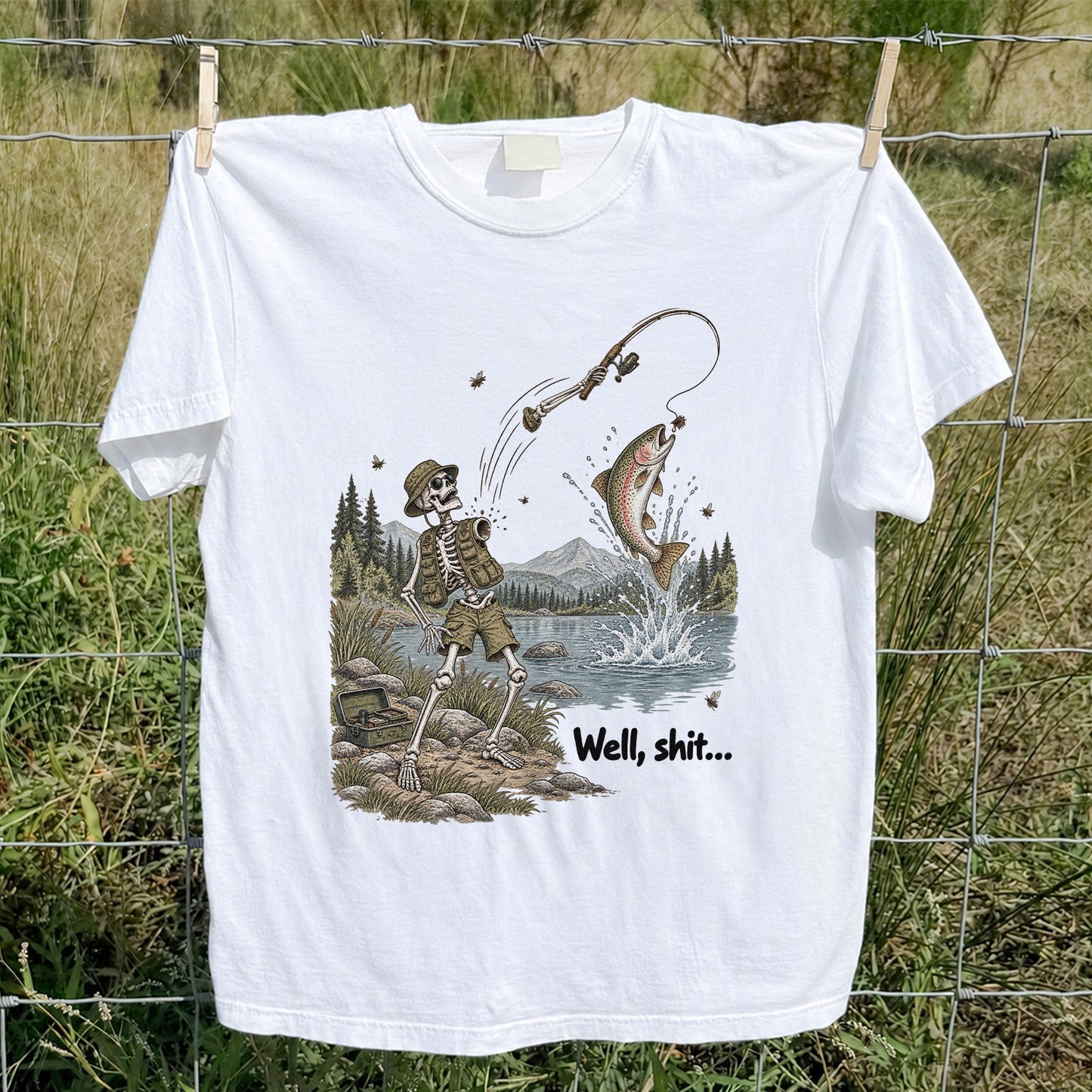 Funny Fishing Skeleton T-Shirt, Trout Fishing Tee