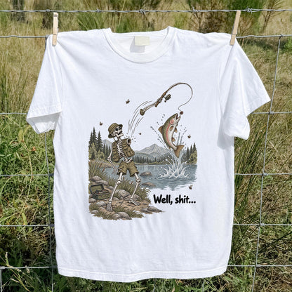 Funny Fishing Skeleton T-Shirt, Trout Fishing Tee