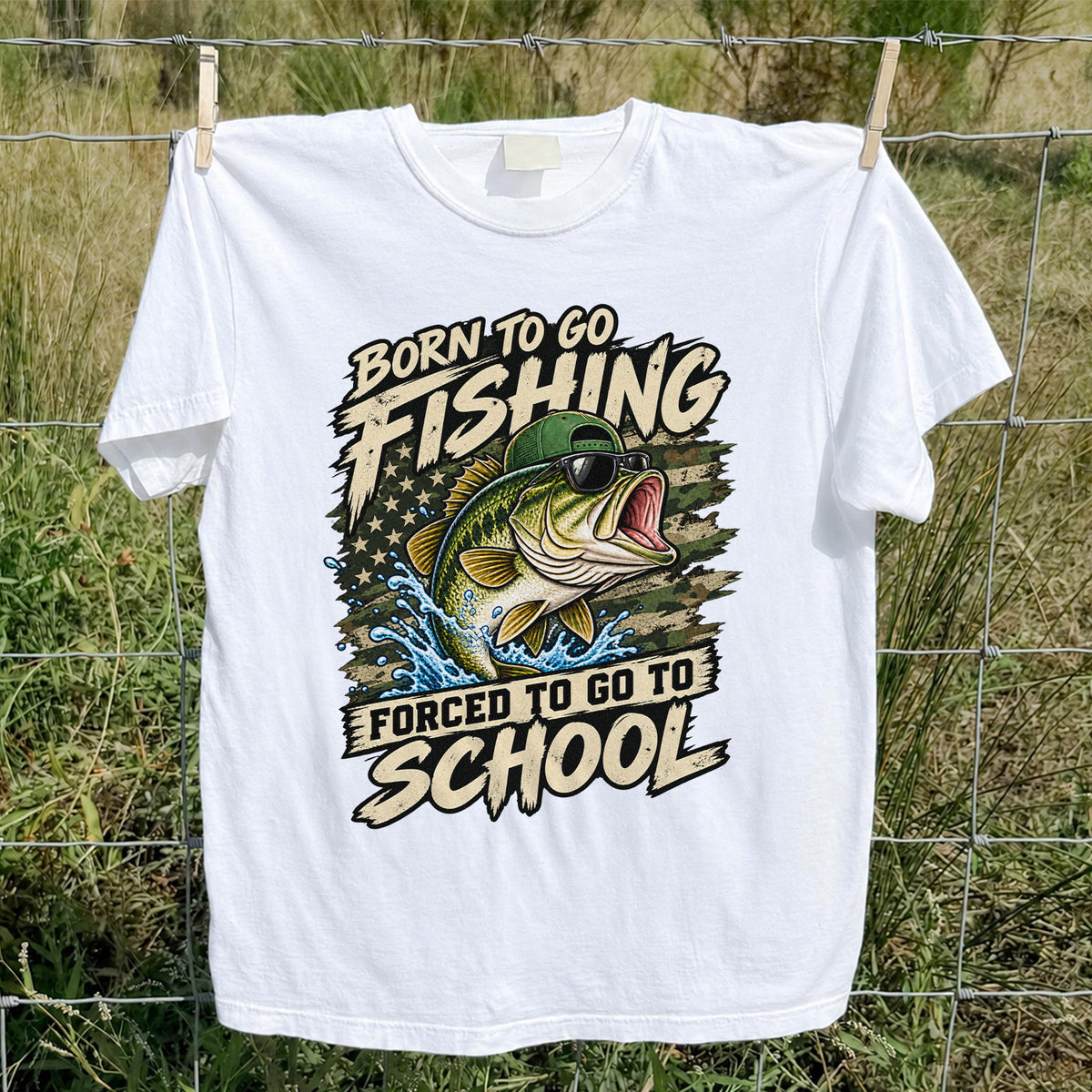 Born to Go Fishing Forced to Go to School Bass Graphic T-Shirt