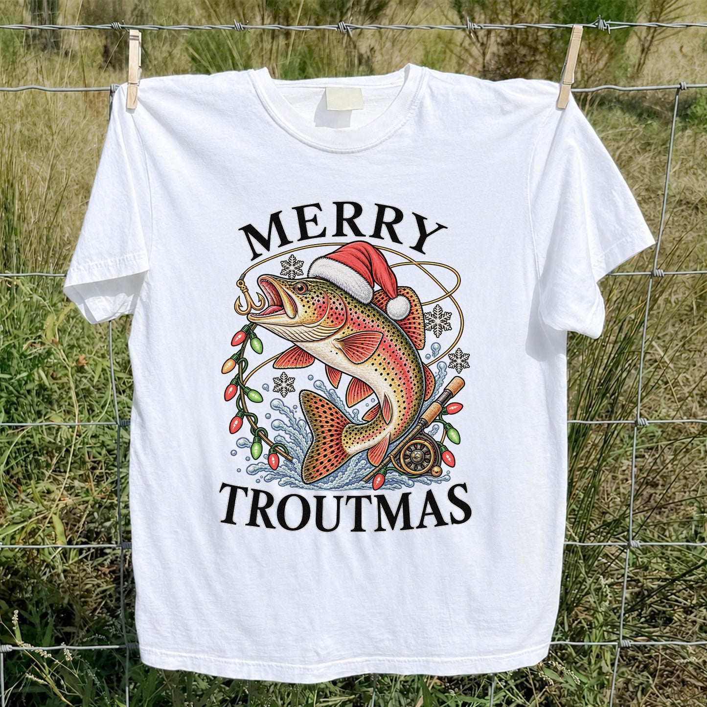 Merry Troutmas Rainbow Trout Christmas Fishing T-Shirt