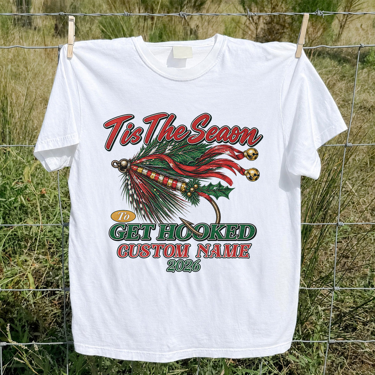 Personalized Christmas Fly Fishing Custom Name T-Shirt