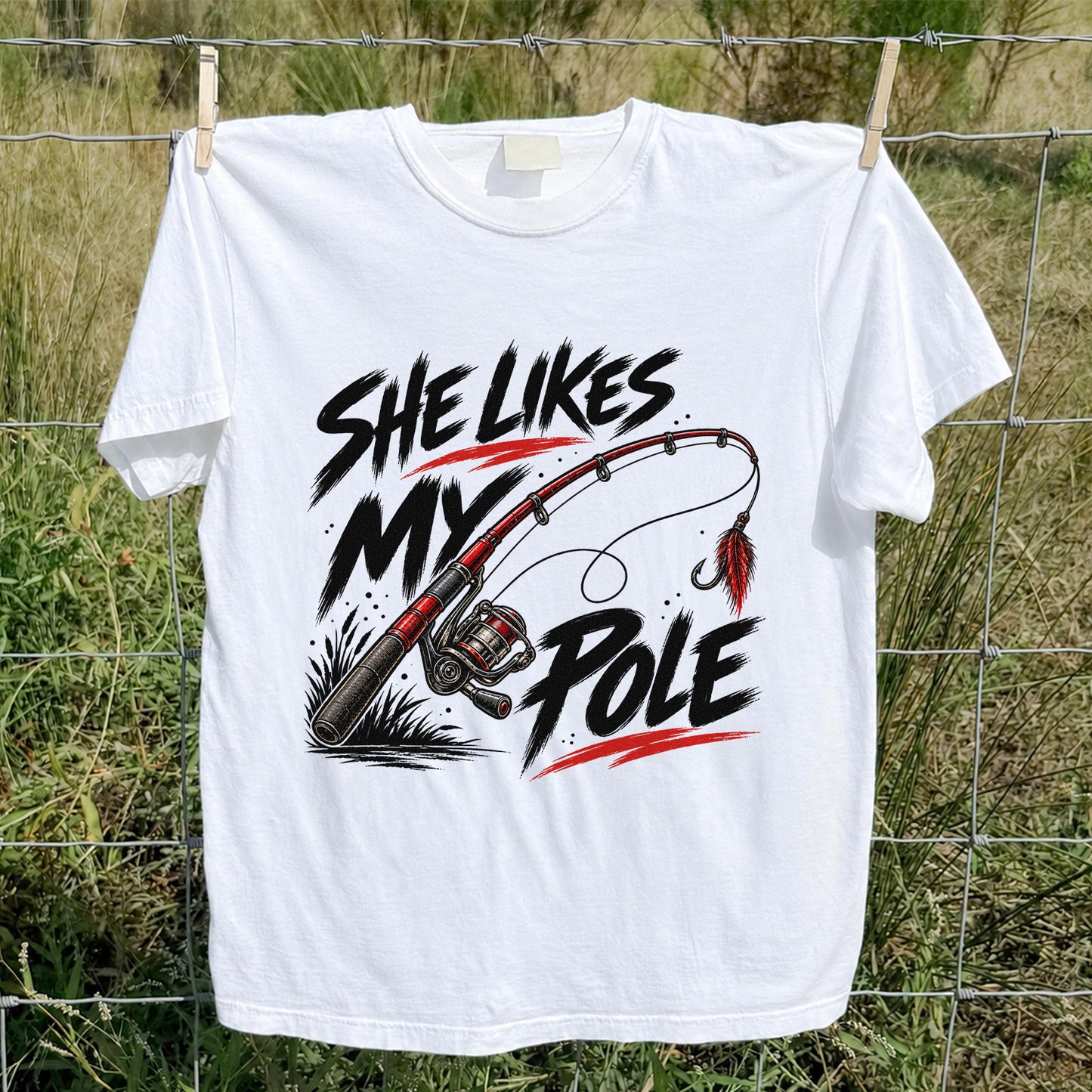 She Likes My Pole Funny Fishing Rod Pun Graphic T-Shirt