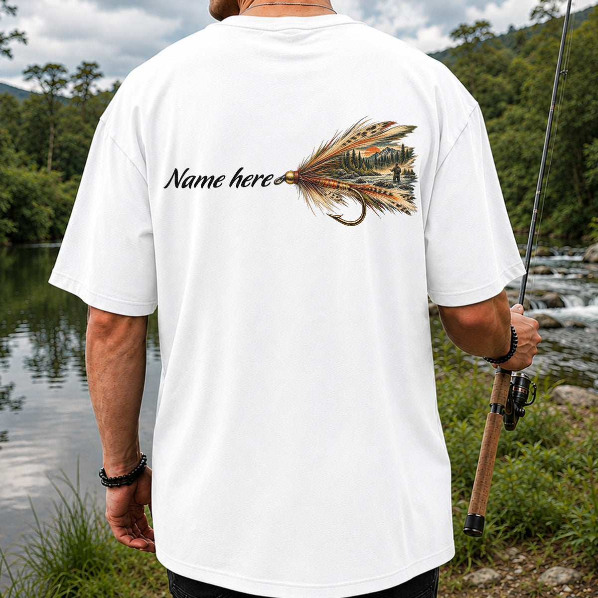 Personalized Fly Fishing Lure Name Graphic T-Shirt | Back Print