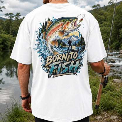 Born to Fish Rainbow Trout Fly Fishing Graphic T-Shirt | Back Print