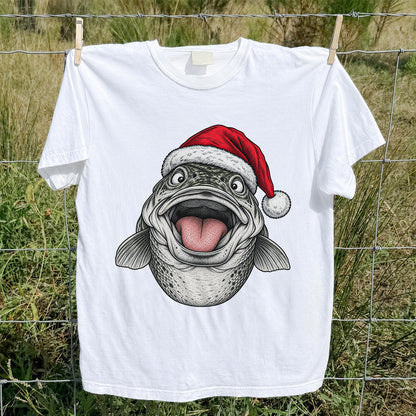 Funny Santa Hat Trout Christmas Fishing Graphic T-Shirt