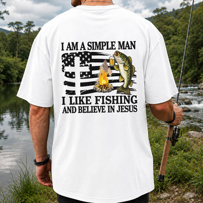 I Am a Simple Man Fishing Bass and Faith Graphic T-Shirt | Back Print