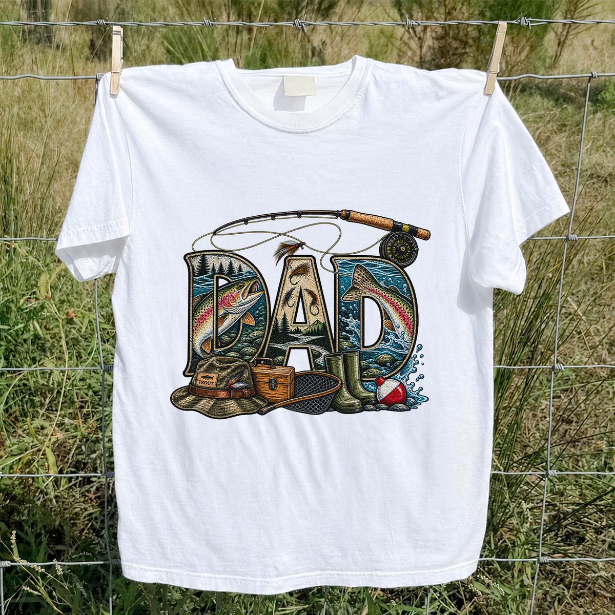 Dad Rainbow Trout Fly Fishing Vintage Graphic T-Shirt
