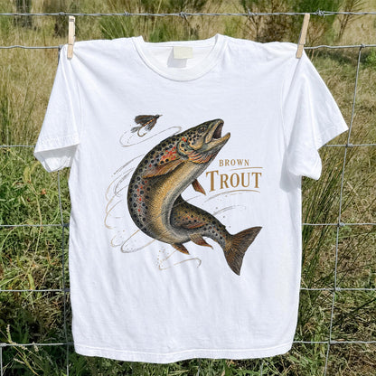 Brown Trout Chasing Fly Vintage Fishing Graphic T-Shirt