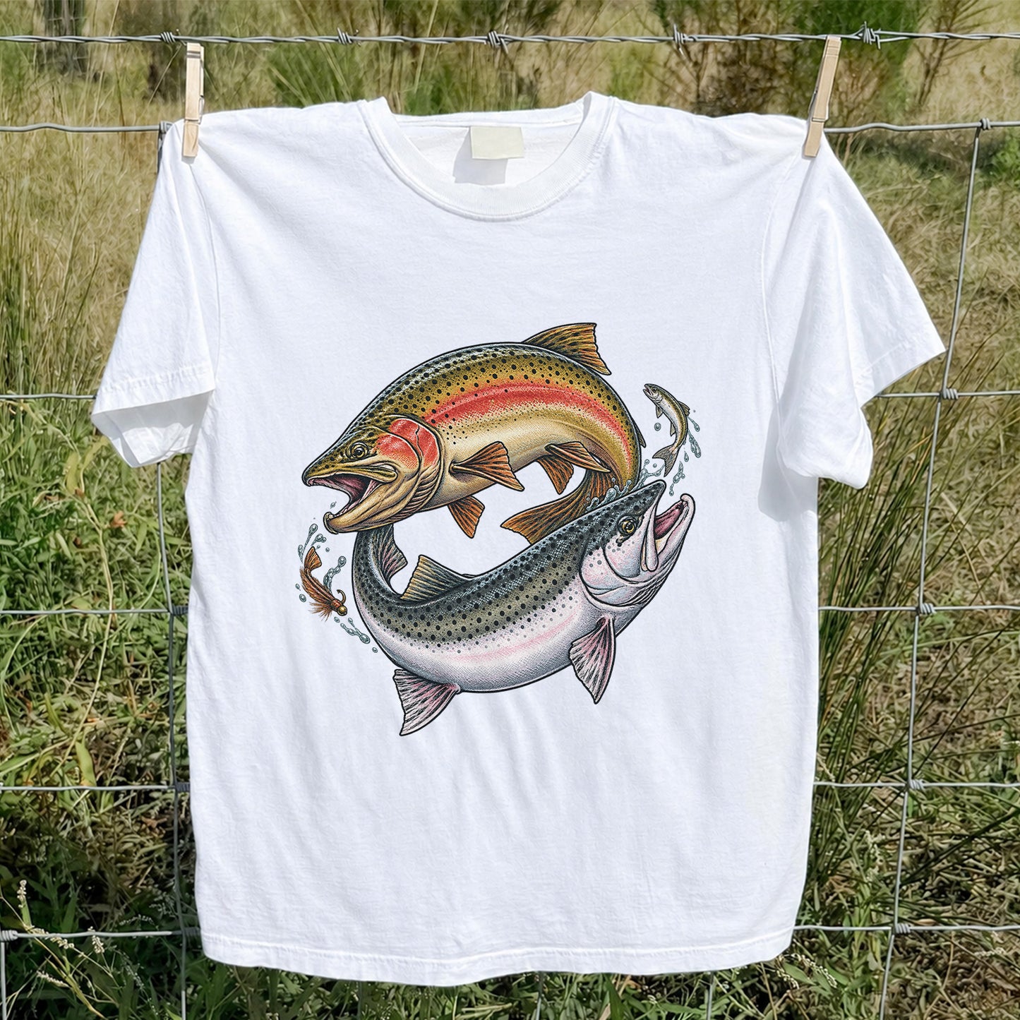 Rainbow Trout Pair Freshwater Fishing Graphic T-Shirt