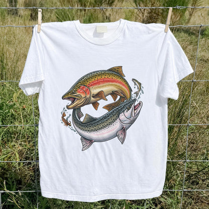 Rainbow Trout Pair Freshwater Fishing Graphic T-Shirt