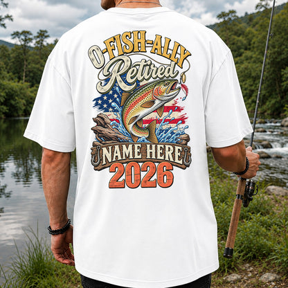 Retired Trout Fishing Patriotic Personalized Graphic T-Shirt | Back Print