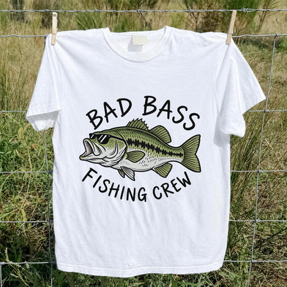 Bad Bass Fishing Crew Funny Graphic T-Shirt