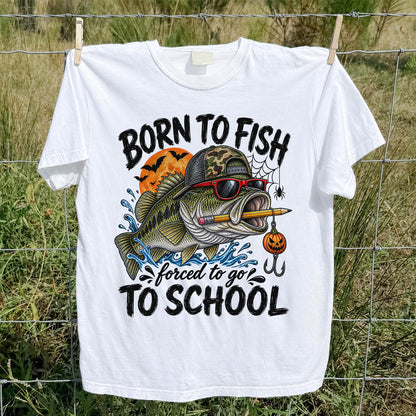 Born to Fish Forced to Go to School Halloween Bass Fishing T-Shirt