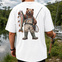 Bear Fishing with Rainbow Trout Outdoor Graphic T-Shirt | Back Print