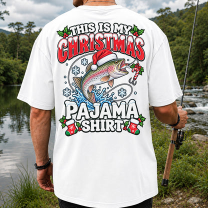 This Is My Christmas Pajama Shirt Rainbow Trout Fishing T-Shirt | Back Print