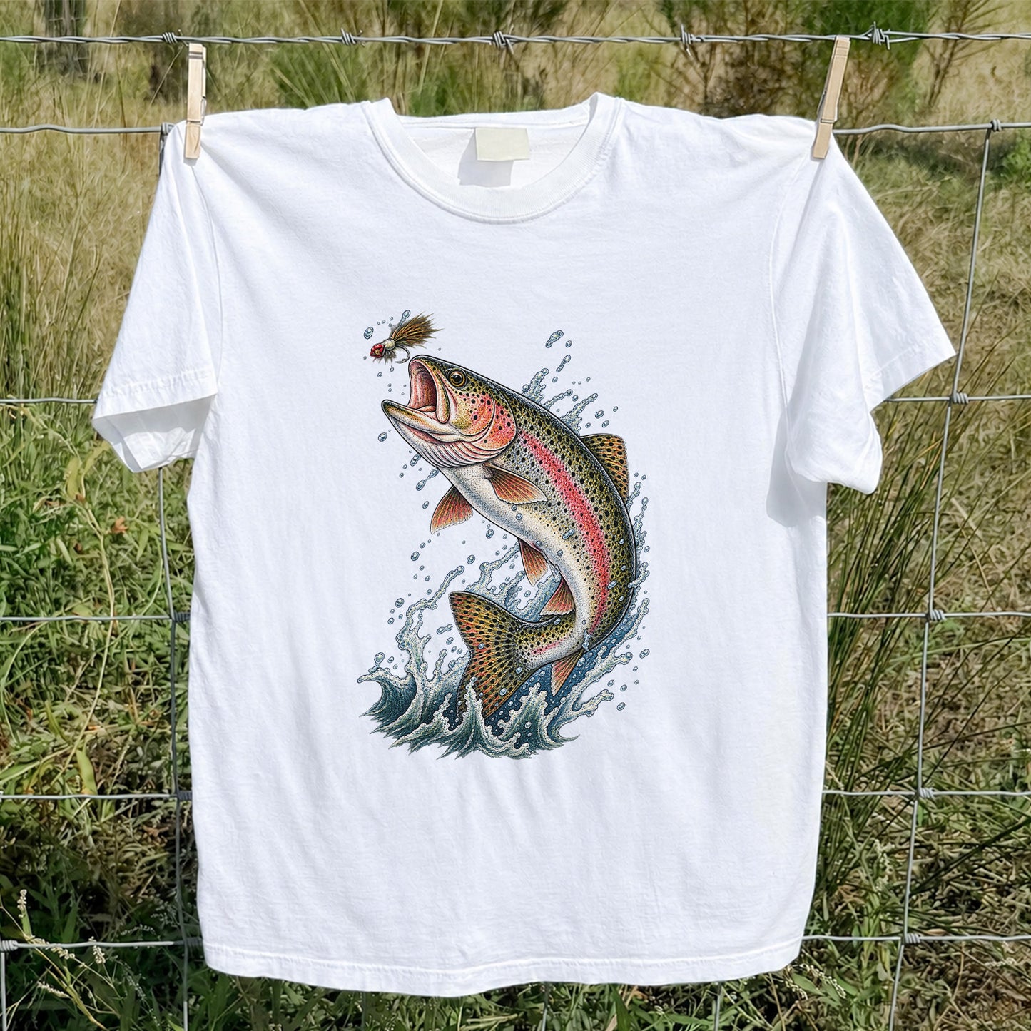 Rainbow Trout Leaping for a Fly Fishing Graphic T-Shirt