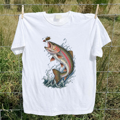 Rainbow Trout Leaping for a Fly Fishing Graphic T-Shirt