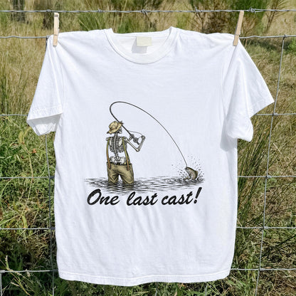 One Last Cast Skeleton Angler Fishing Graphic T-Shirt