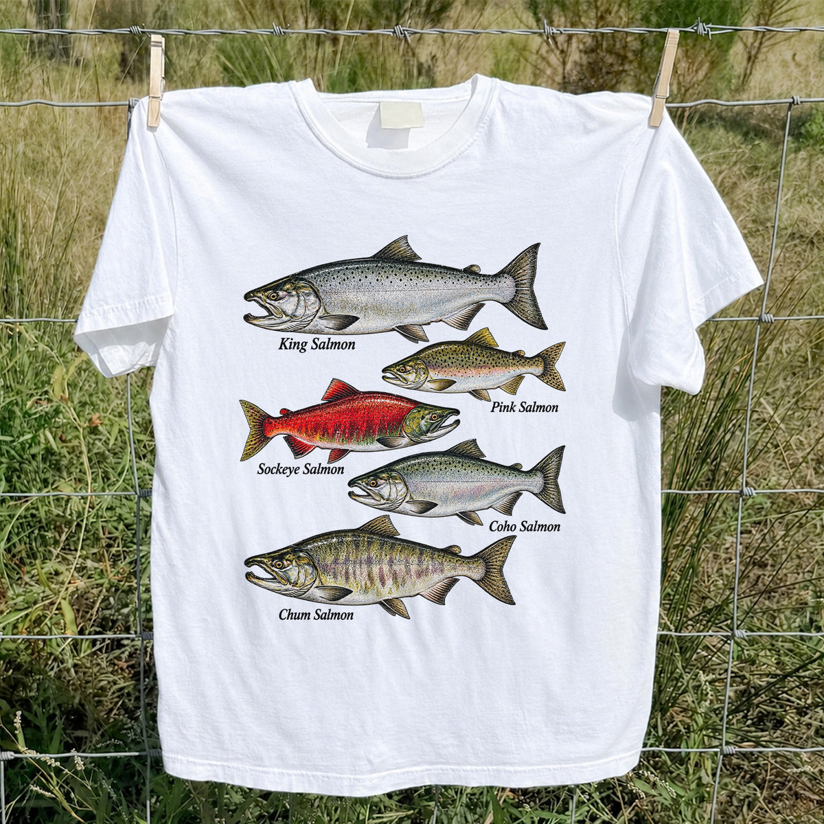 King Pink Sockeye Coho and Chum Salmon Fishing Graphic T-Shirt