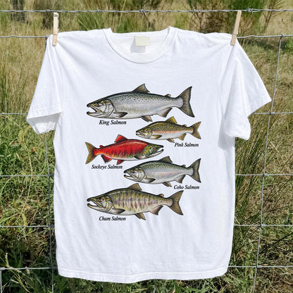 King Pink Sockeye Coho and Chum Salmon Fishing Graphic T-Shirt