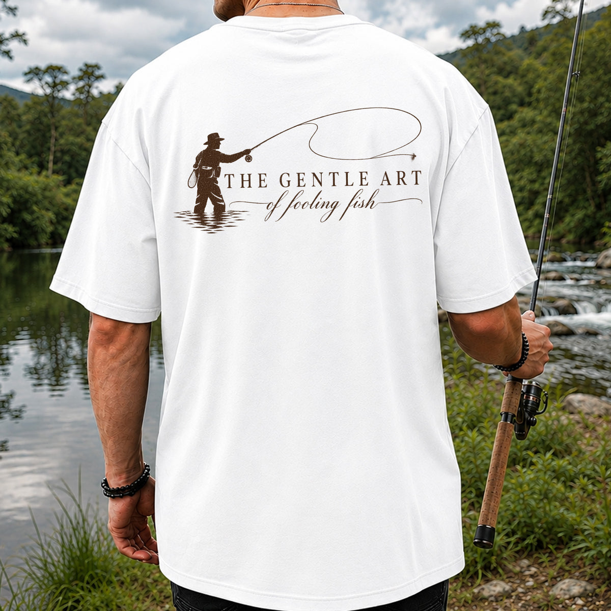 The Gentle Art of Fooling Fish Vintage Fishing Graphic T-Shirt | Back Print