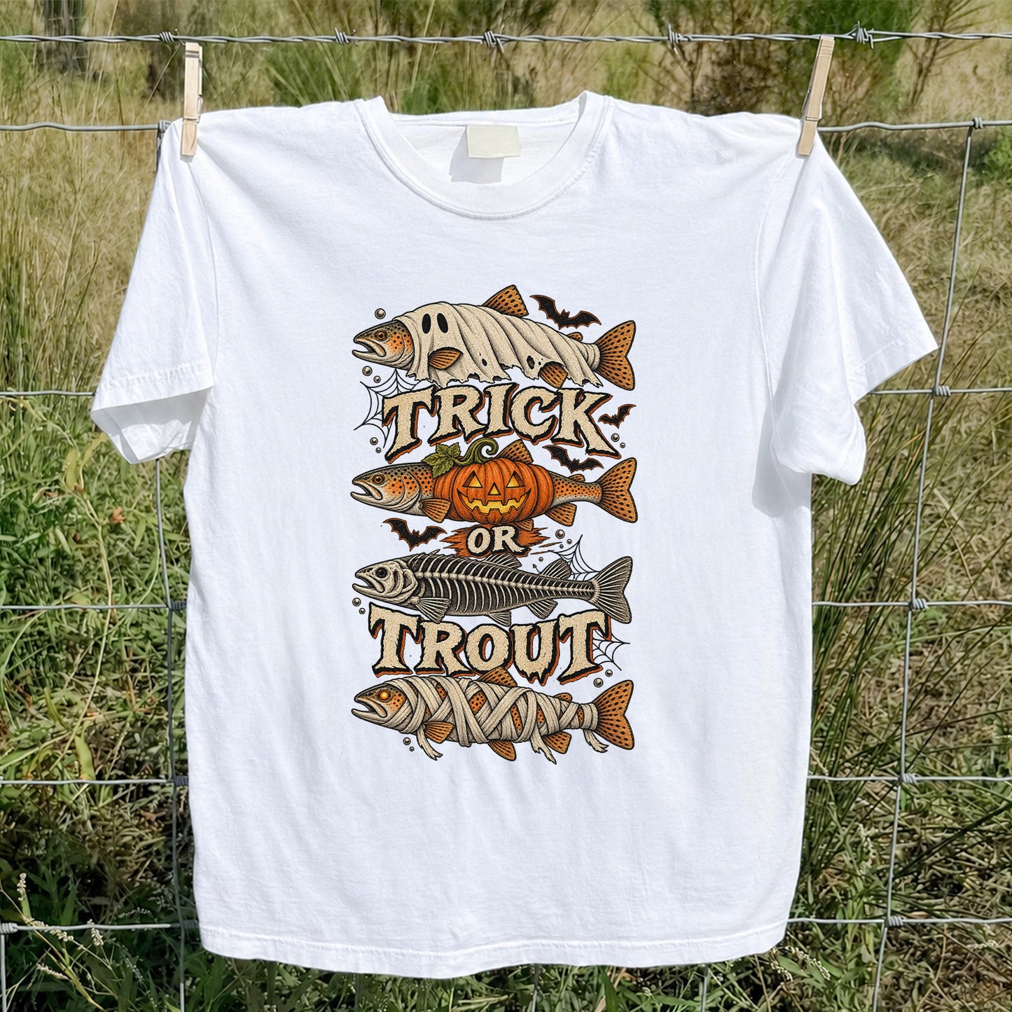 Trick or Trout Halloween Costume Fish Graphic T-Shirt