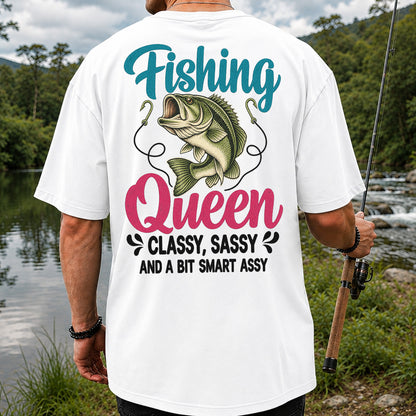 Fishing Queen Bass Funny Fishing Graphic T-Shirt | Back Print