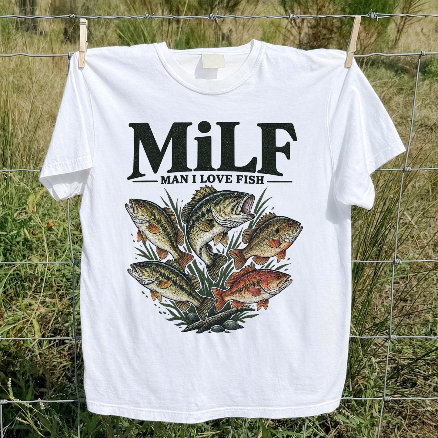 MiLF Man I Love Fish Five Bass Funny Fishing T-Shirt
