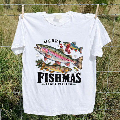 Merry Fishmas Trout Fishing Christmas Graphic T-Shirt