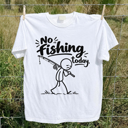 No Fishing Today Sad Stick Figure Angler Funny Graphic T-Shirt