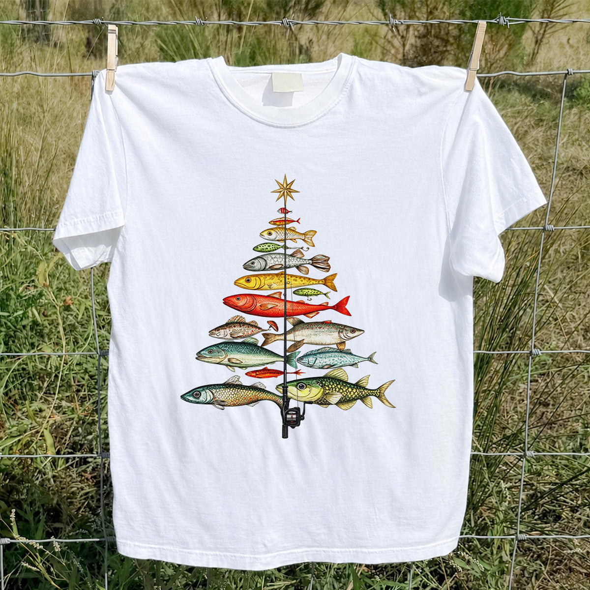 Vintage Fish Collection Fishing Rod Graphic T-Shirt