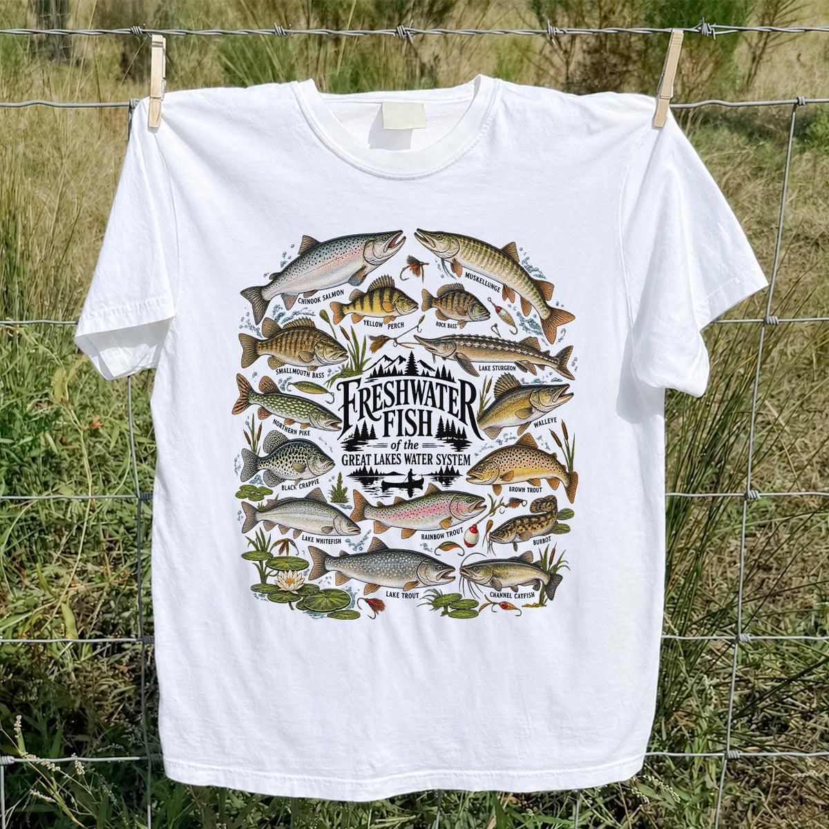 Freshwater Fish of the Great Lakes Water System Graphic T-Shirt