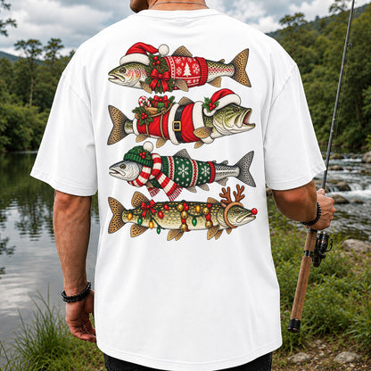 Christmas Fish Collection Festive Fishing Graphic T-Shirt | Back Print