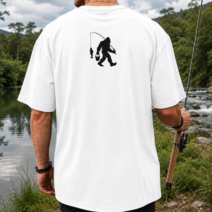 Fishing Silhouette with Catch and Bucket Graphic T-Shirt | Back Print