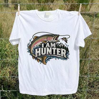I Am Hunter Rainbow Trout Fly Fishing Mountain Graphic T-Shirt