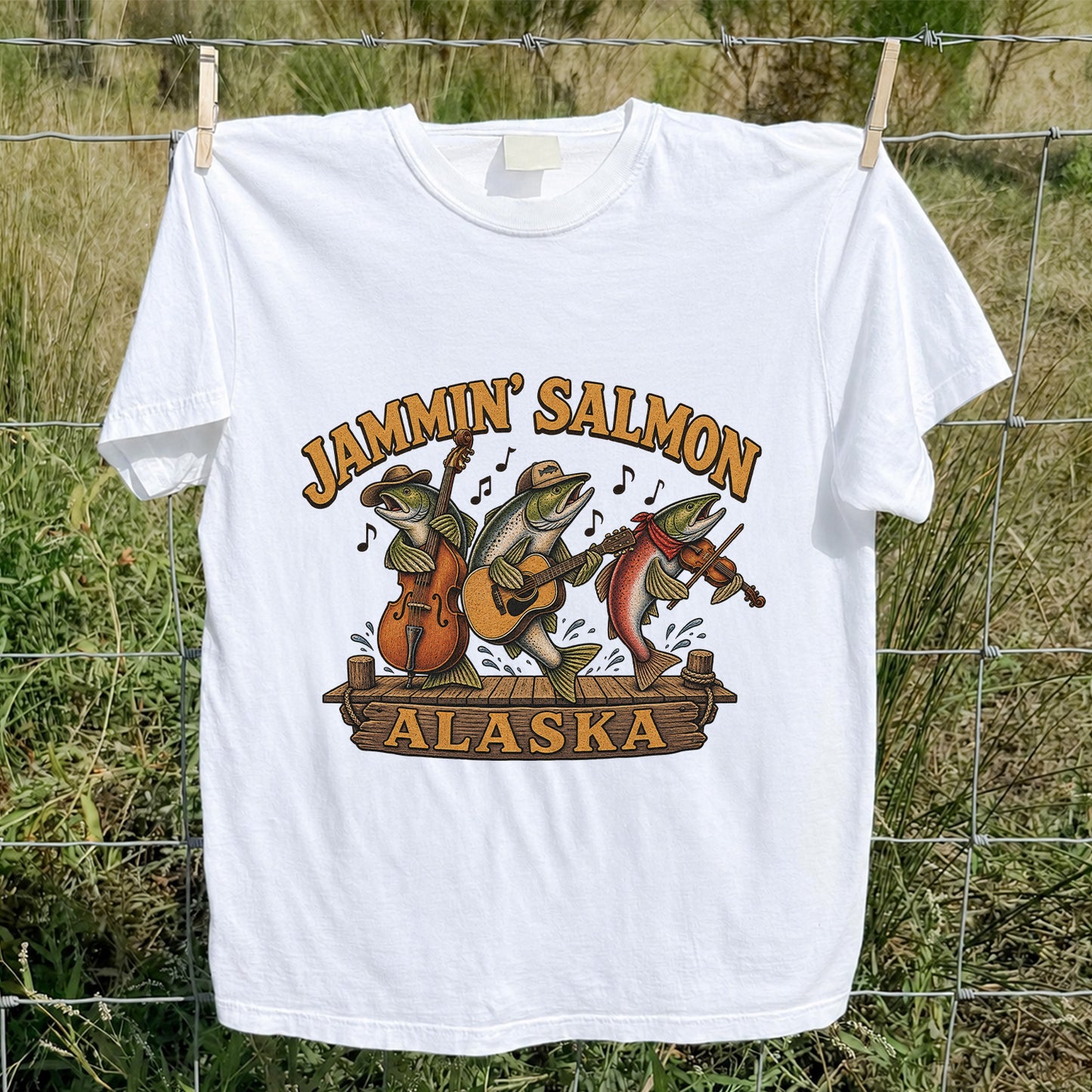 Jammin’ Salmon Alaska Fishing Band Graphic T-Shirt