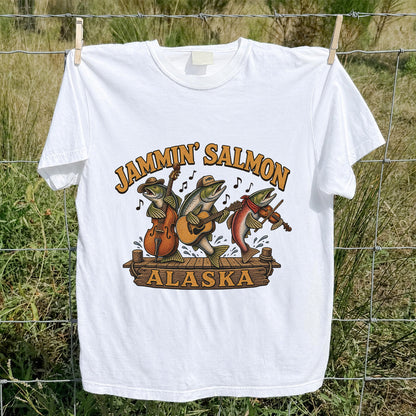 Jammin’ Salmon Alaska Fishing Band Graphic T-Shirt
