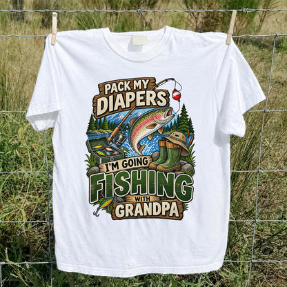 Pack My Diapers I'm Going Fishing With Grandpa Rainbow Trout T-Shirt