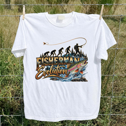 Fisherman Evolution Rainbow Trout Fly Fishing Graphic T-Shirt