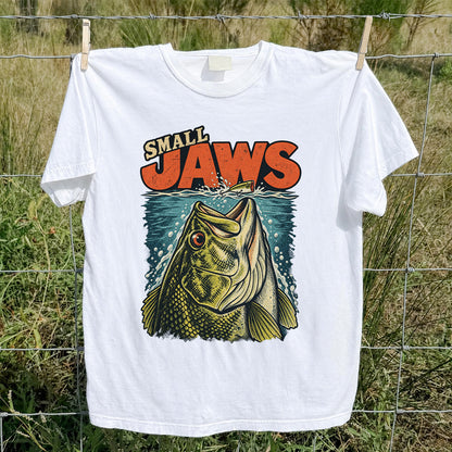 Small Jaws Bass Chasing a Fishing Lure Retro Graphic T-Shirt